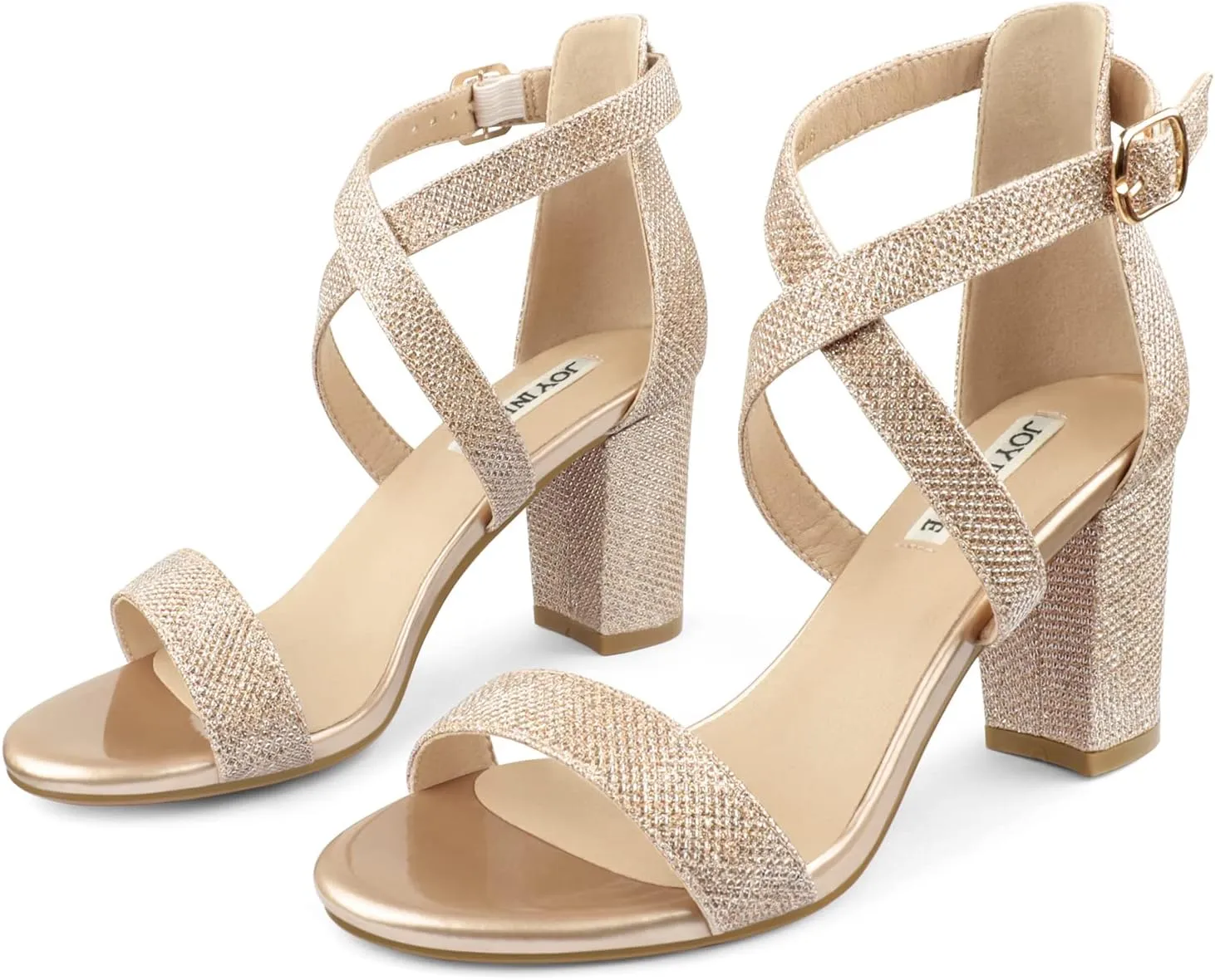 JOY IN LOVE Women's Chunky Block Heels 3 Inch Ankle Strap Low Heel Sandals