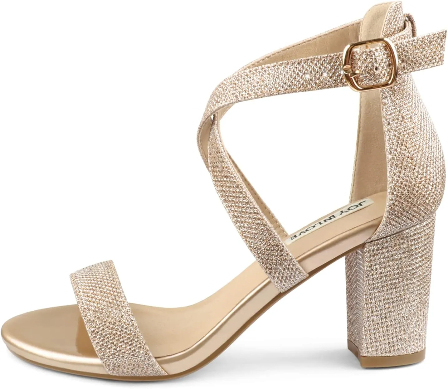 JOY IN LOVE Women's Chunky Block Heels 3 Inch Ankle Strap Low Heel Sandals