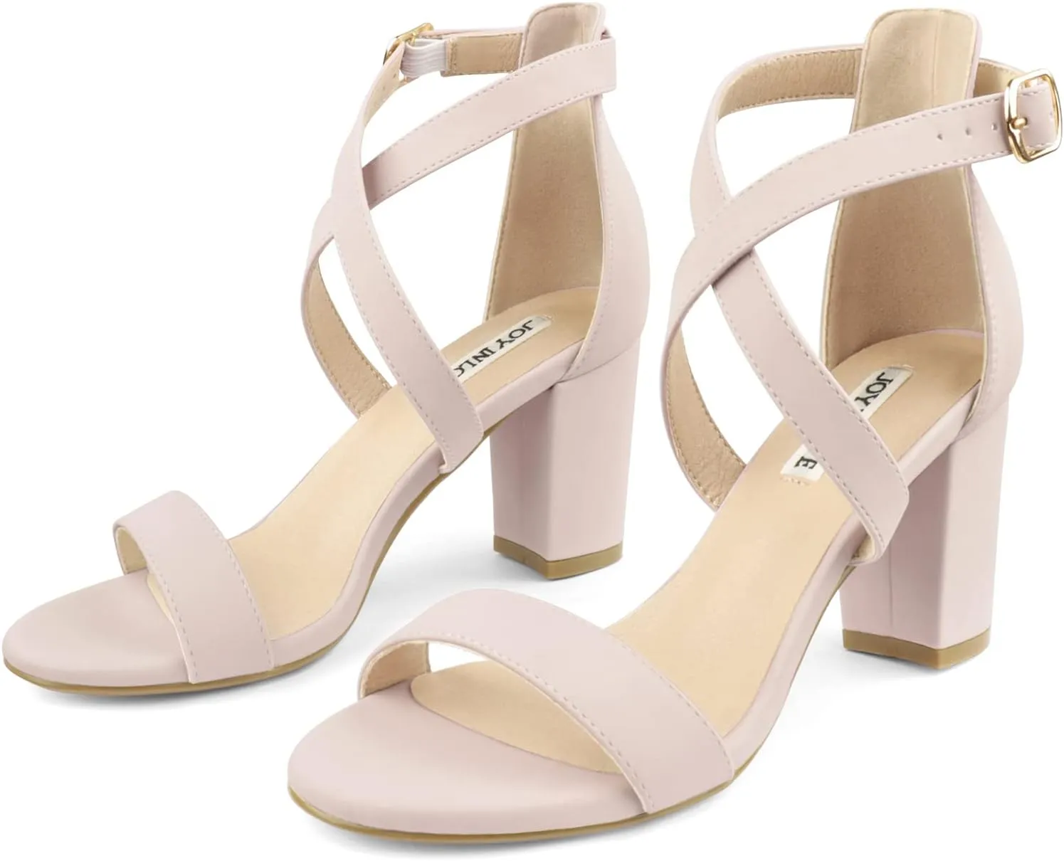 JOY IN LOVE Women's Chunky Block Heels 3 Inch Ankle Strap Low Heel Sandals