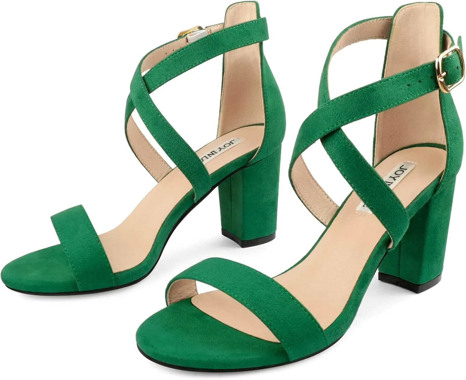 JOY IN LOVE Women's Chunky Block Heels 3 Inch Ankle Strap Low Heel Sandals