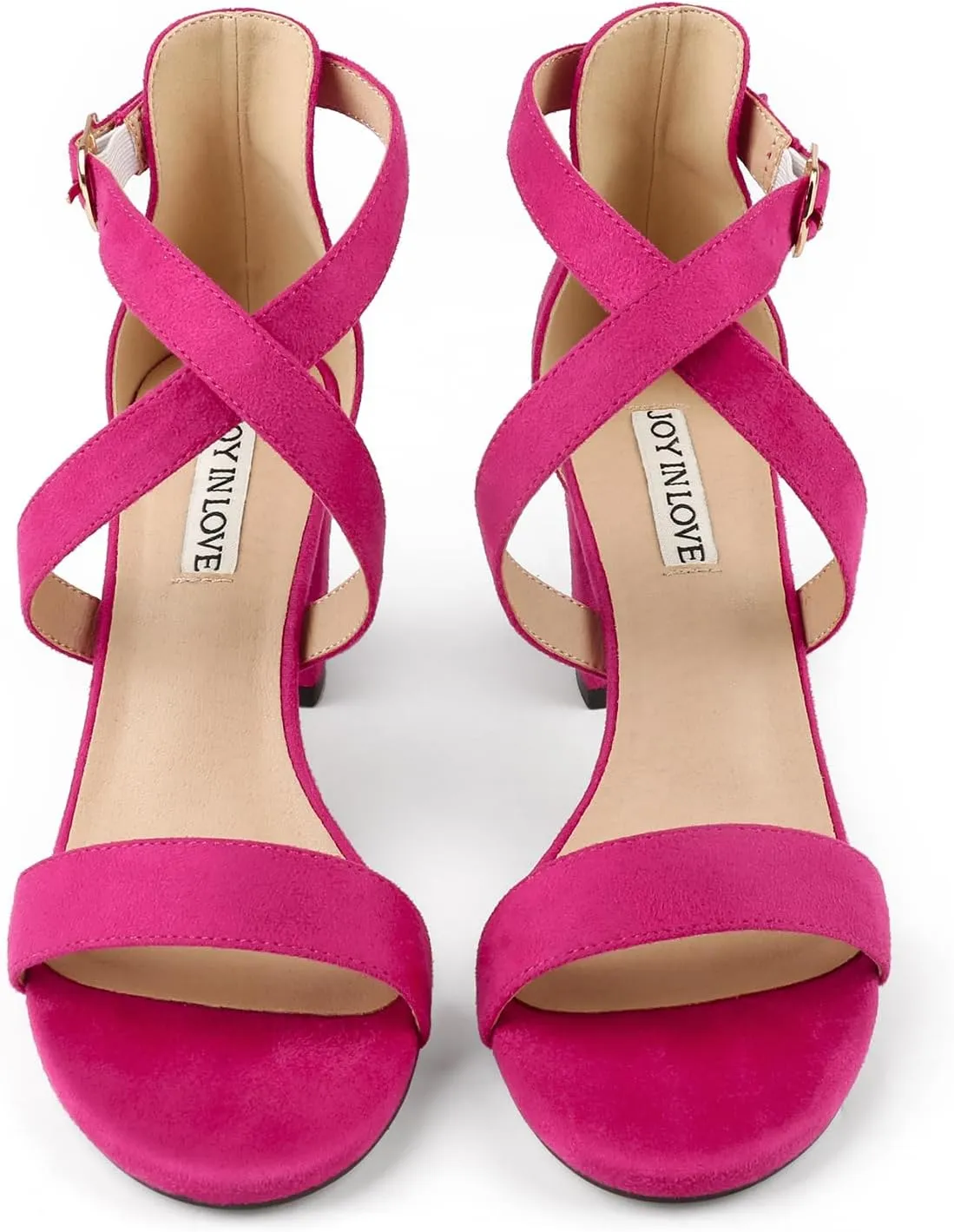 JOY IN LOVE Women's Chunky Block Heels 3 Inch Ankle Strap Low Heel Sandals
