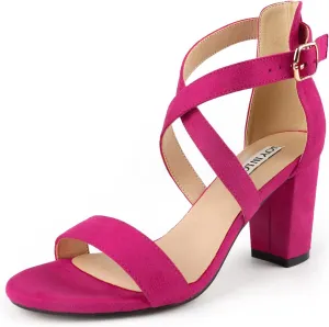 JOY IN LOVE Women's Chunky Block Heels 3 Inch Ankle Strap Low Heel Sandals
