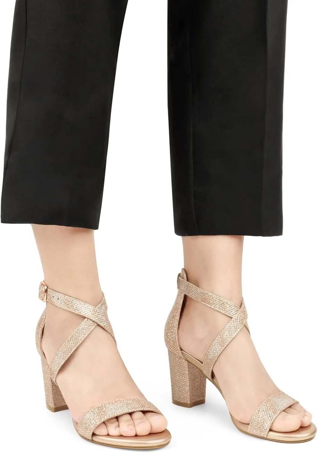 JOY IN LOVE Women's Chunky Block Heels 3 Inch Ankle Strap Low Heel Sandals