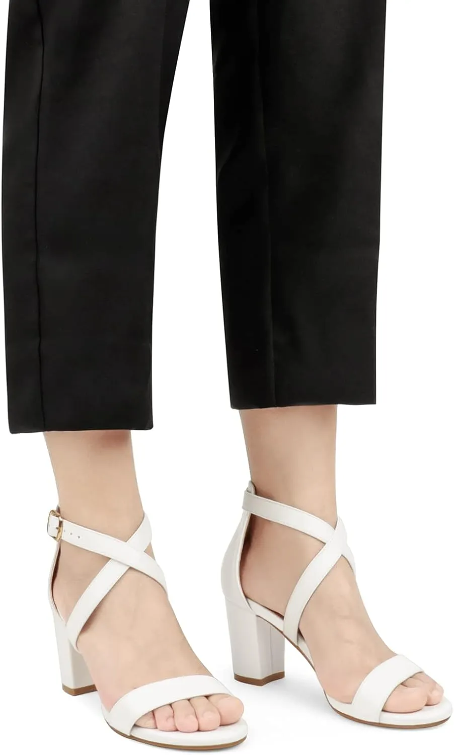 JOY IN LOVE Women's Chunky Block Heels 3 Inch Ankle Strap Low Heel Sandals