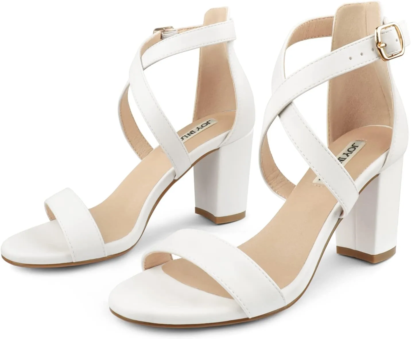 JOY IN LOVE Women's Chunky Block Heels 3 Inch Ankle Strap Low Heel Sandals