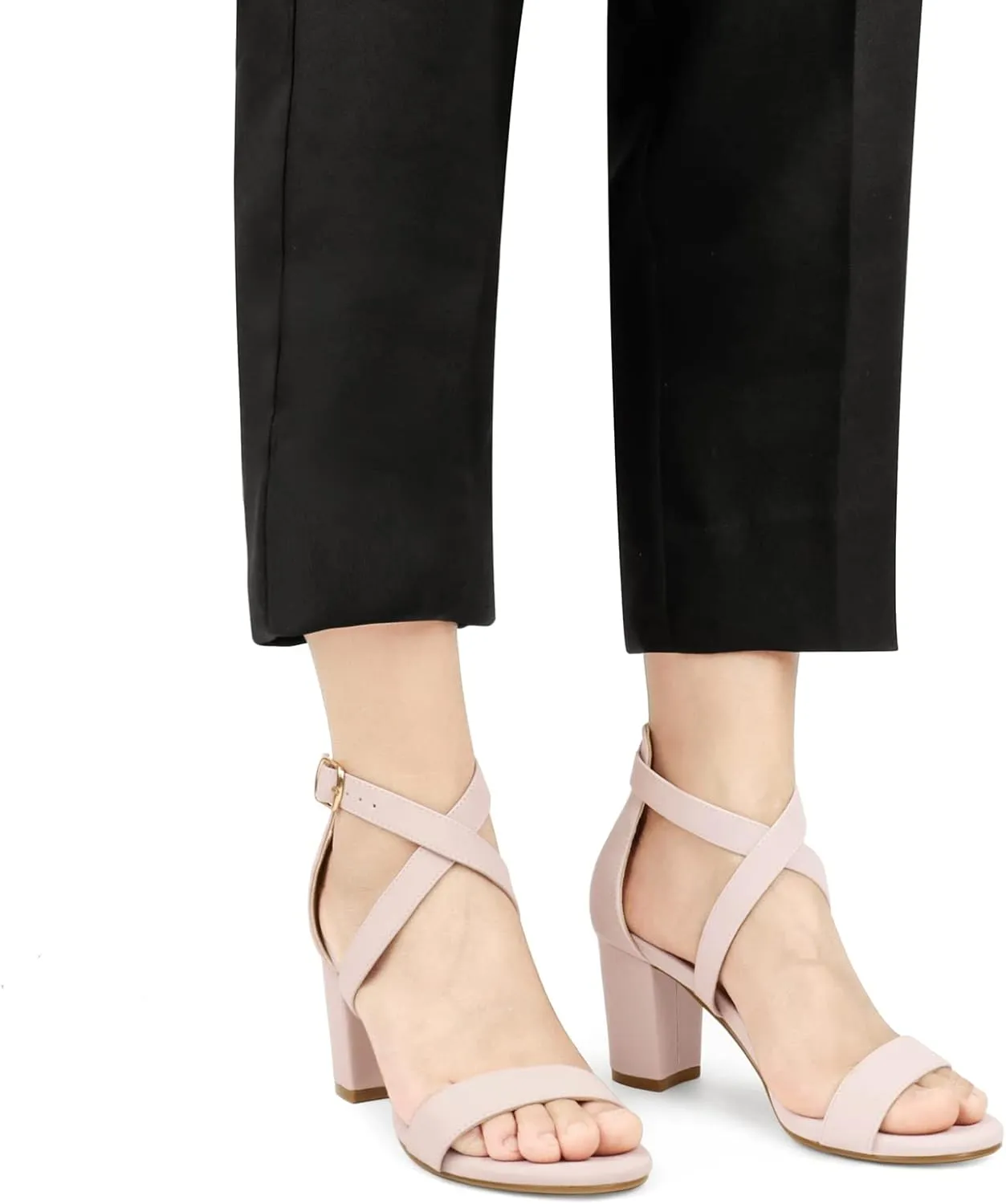 JOY IN LOVE Women's Chunky Block Heels 3 Inch Ankle Strap Low Heel Sandals