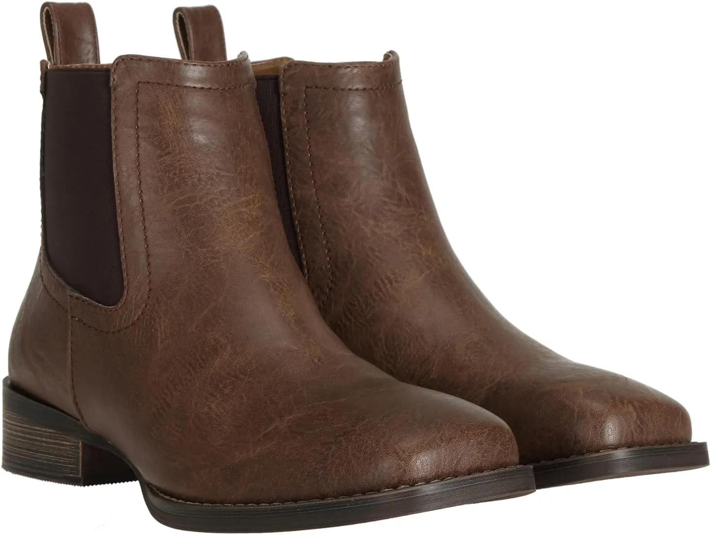 J's.o.l.e Men's Square Toe Western Chelsea Boots Slip On Fashion Casual Ankle Cowboy Dress Boots Brown