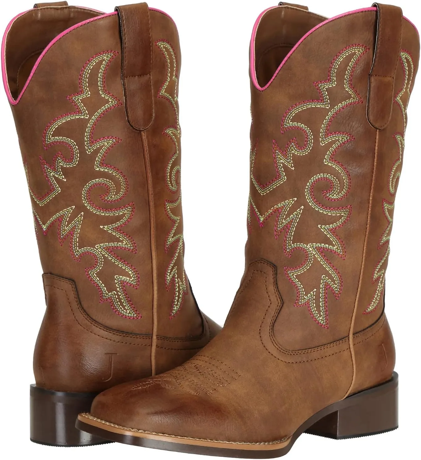 J's.o.l.e Western Wide Calf Cowboy Boots Women Wide Width Square Toe Cowgirl Boots Embroidered Riding Black Brown Boot