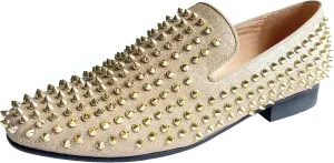 Justar Men's Leather Spikes Loafers Studded Dress Shoes Slip-on Flats Long Rivet Party Shoes