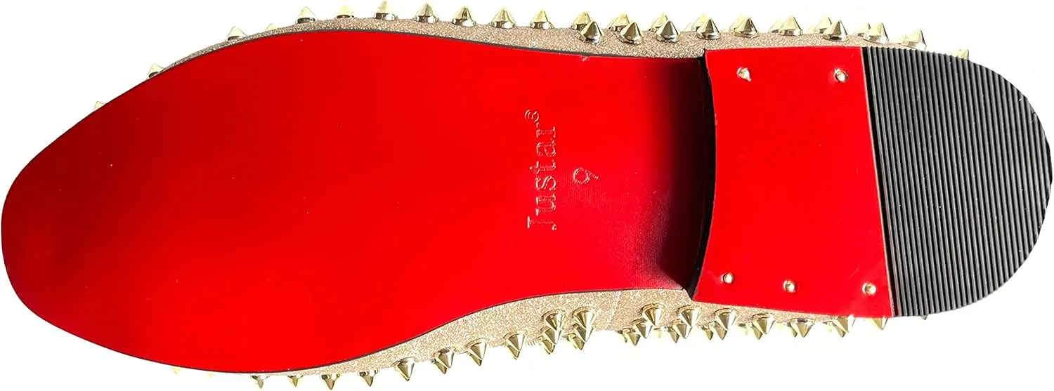Justar Men's Leather Spikes Loafers Studded Dress Shoes Slip-on Flats Long Rivet Party Shoes