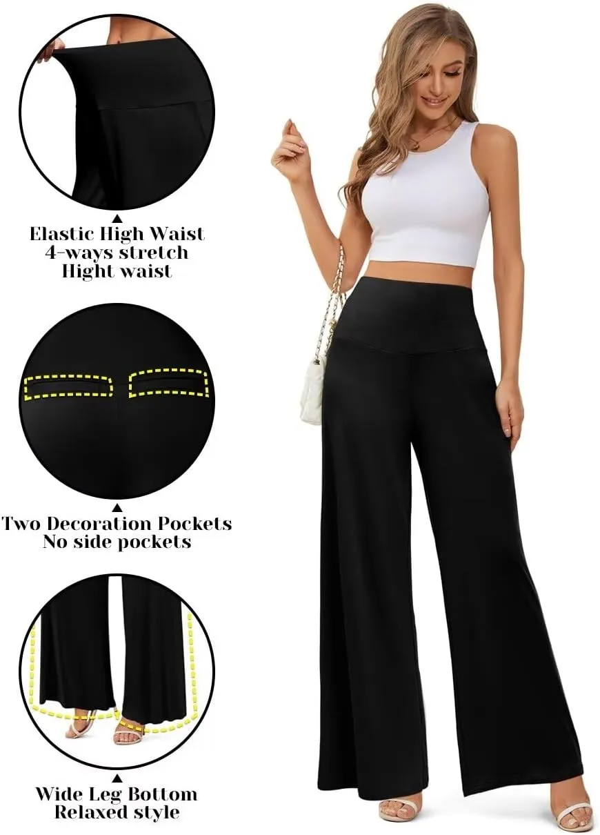 JZC Women's Palazzo Lounge Pants Stretchy Wide Leg Casual Pants Comfy High Waist Flowy Pants S-3XL