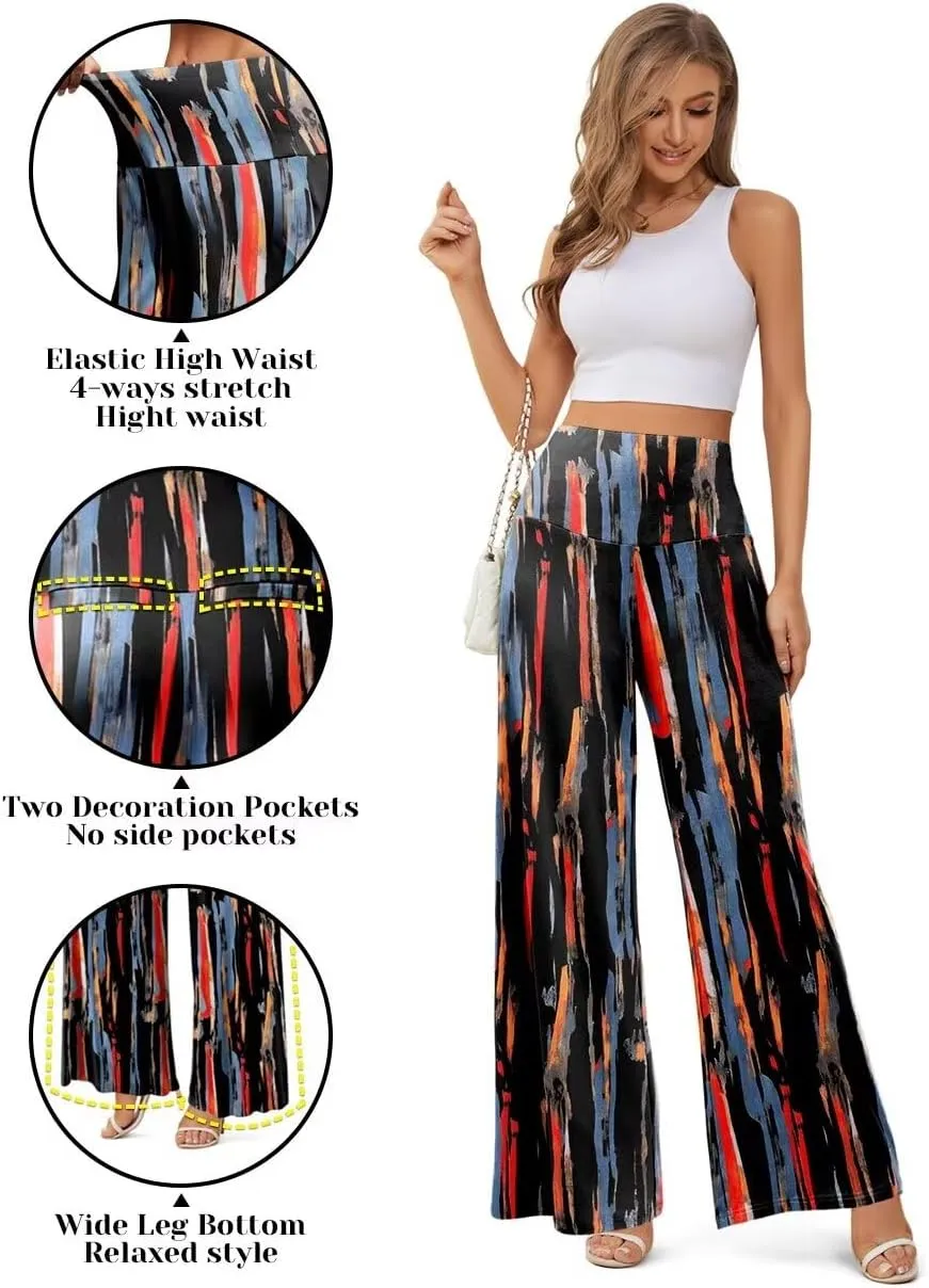 JZC Women's Palazzo Lounge Pants Stretchy Wide Leg Casual Pants Comfy High Waist Flowy Pants S-3XL