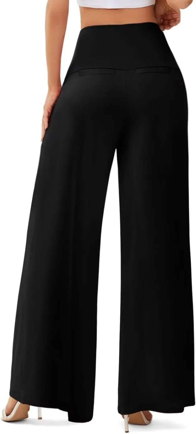 JZC Women's Palazzo Lounge Pants Stretchy Wide Leg Casual Pants Comfy High Waist Flowy Pants S-3XL