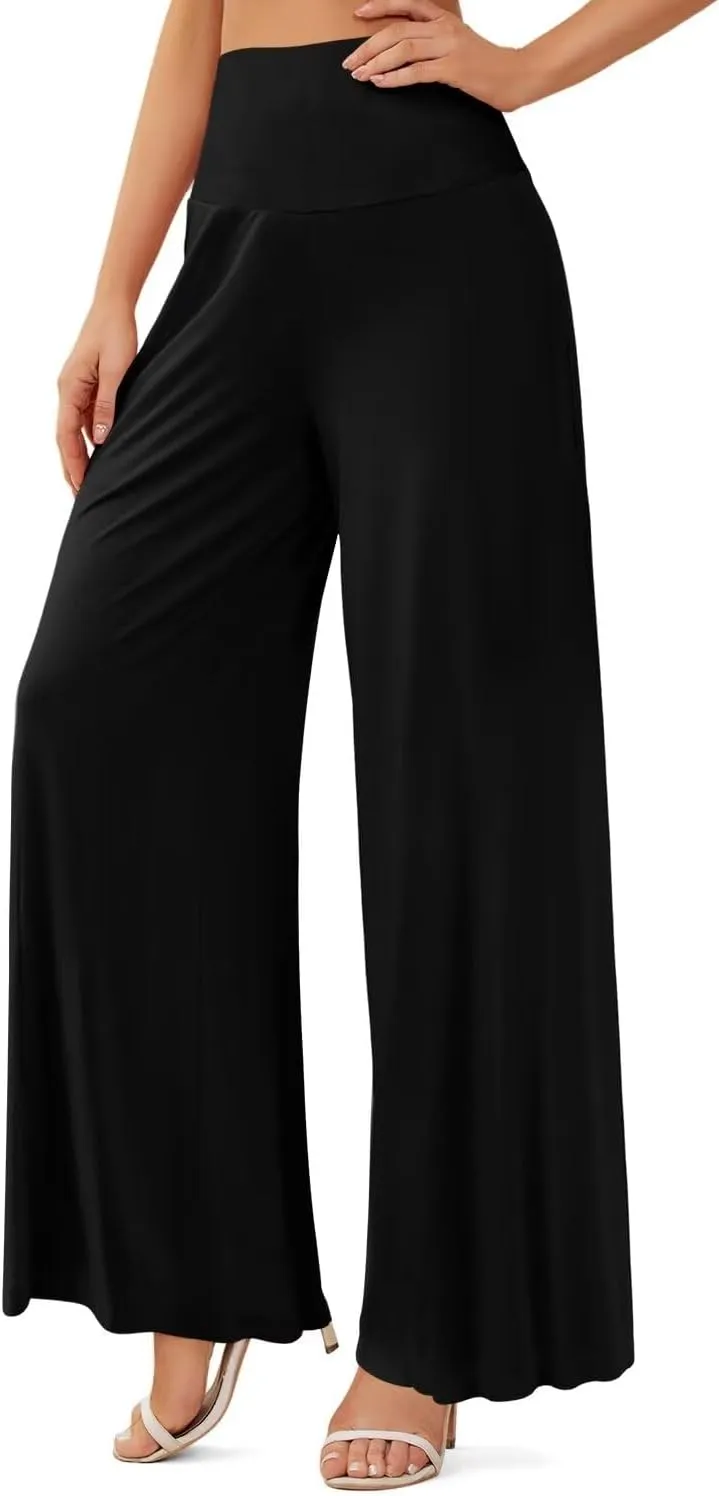 JZC Women's Palazzo Lounge Pants Stretchy Wide Leg Casual Pants Comfy High Waist Flowy Pants S-3XL