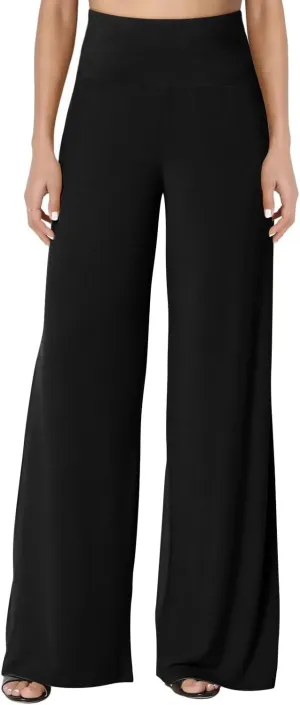 JZC Women's Palazzo Lounge Pants Stretchy Wide Leg Casual Pants Comfy High Waist Flowy Pants S-3XL