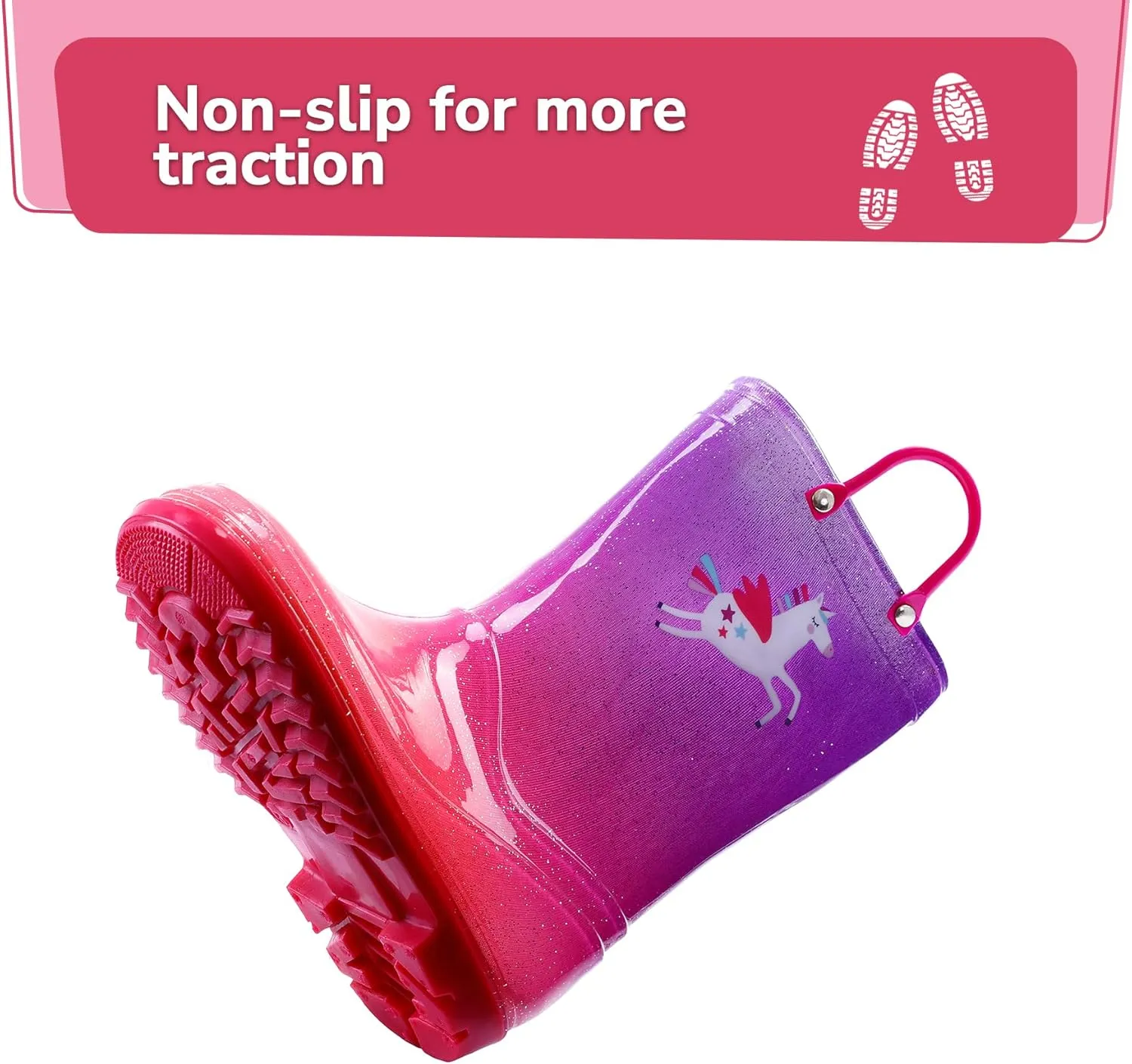 K KomForme Girls Boys Rain Boots Waterproof with Easy on Handles for Toddler/Little Kid/Big Kid