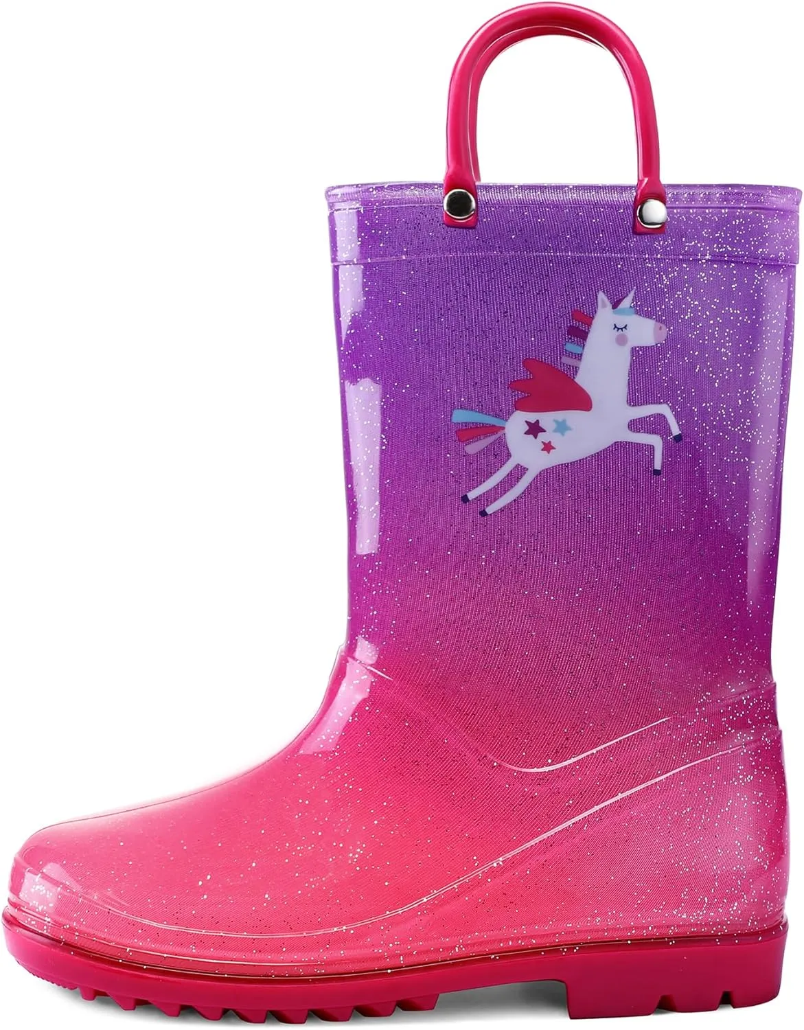 K KomForme Girls Boys Rain Boots Waterproof with Easy on Handles for Toddler/Little Kid/Big Kid