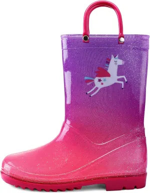 K KomForme Girls Boys Rain Boots Waterproof with Easy on Handles for Toddler/Little Kid/Big Kid