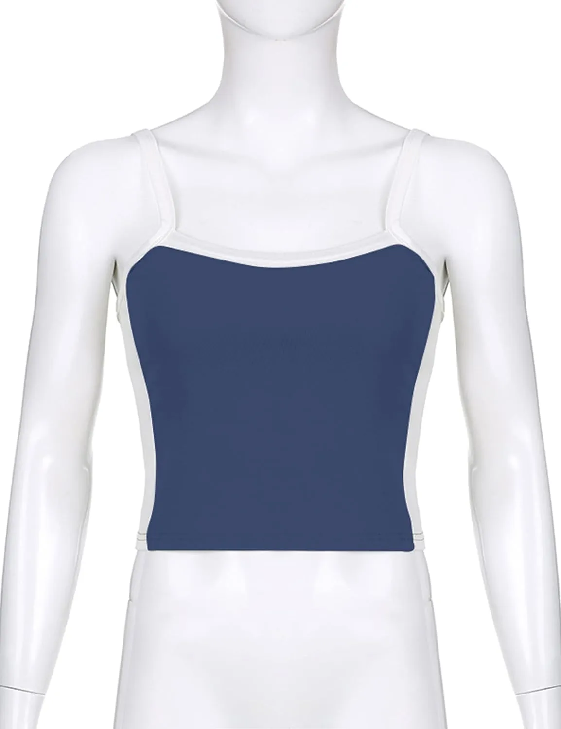 KAMISSY Cotton Color Block Tank Tops for Women Sleeveless Patchwork Crop Cami Tank Casual Slim Fit Cropped Vest Top