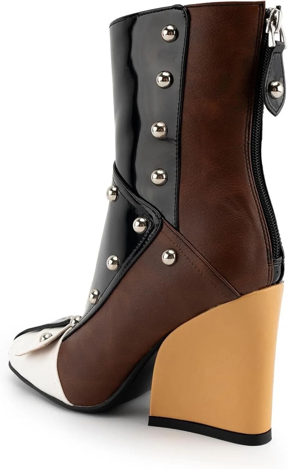 KaroNairy Women's Chunky Heel Ankle Booties Square Toe Short Boots Pull on Biker Boot Back Zipper Gogo Boots Fashion Fall Bootie