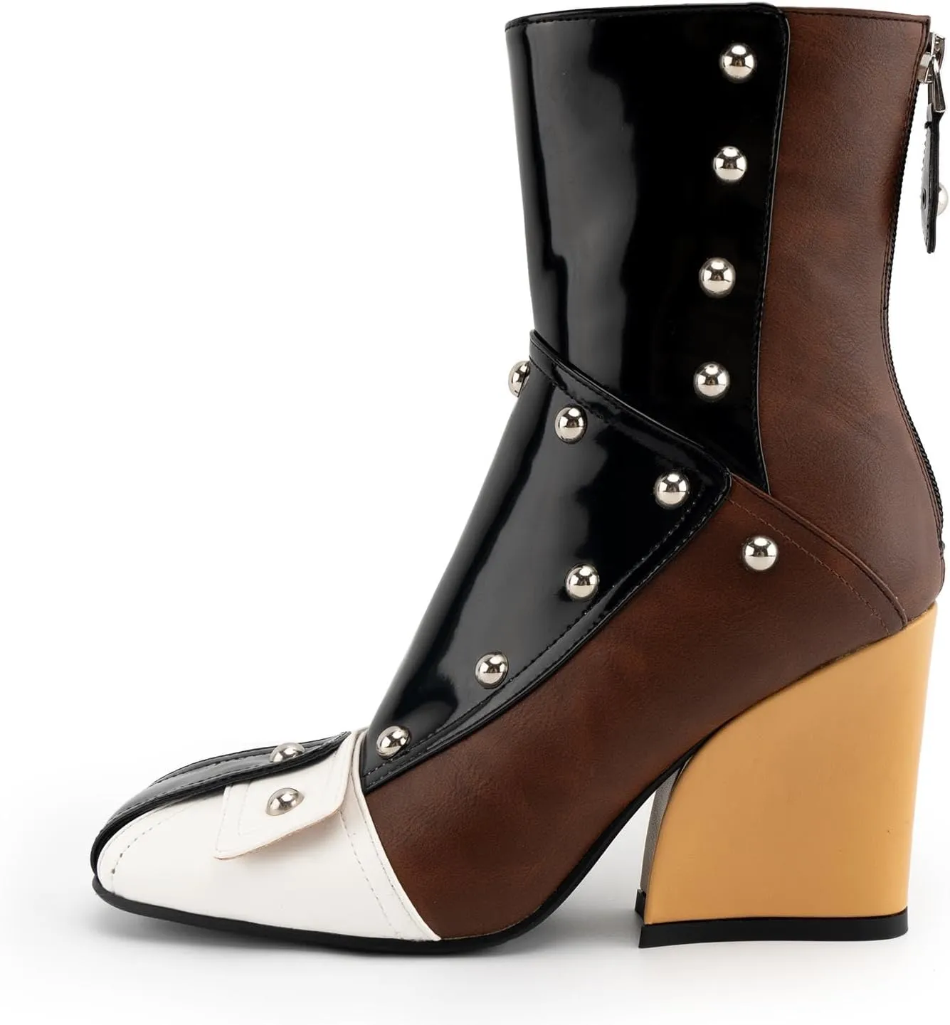 KaroNairy Women's Chunky Heel Ankle Booties Square Toe Short Boots Pull on Biker Boot Back Zipper Gogo Boots Fashion Fall Bootie