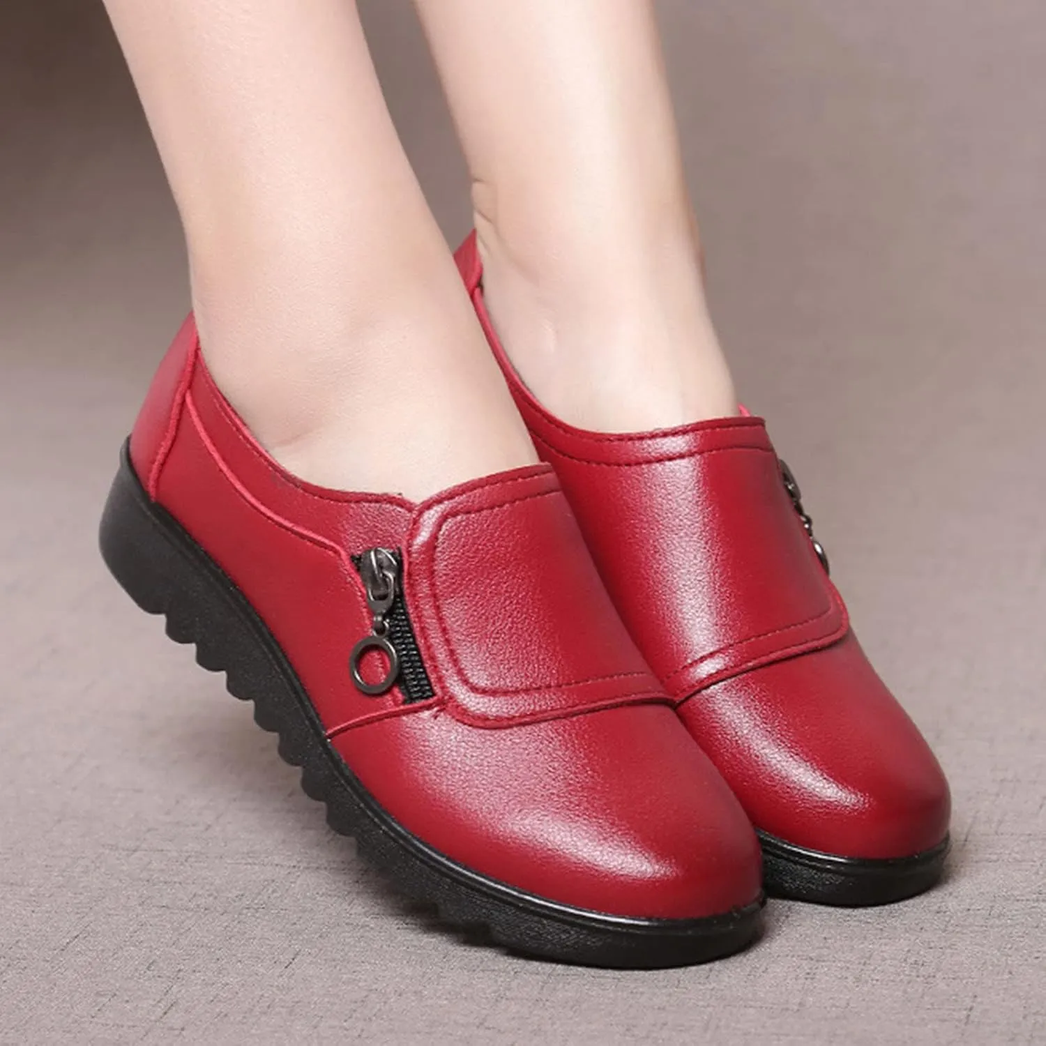 Keilinia Women's Lightweight Nursing Shoes,Casual Comfort Softsole Side Zipper Orthotic Slip On Waterproof Work Wedge Shoes