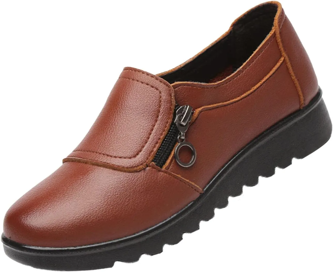 Keilinia Women's Lightweight Nursing Shoes,Casual Comfort Softsole Side Zipper Orthotic Slip On Waterproof Work Wedge Shoes