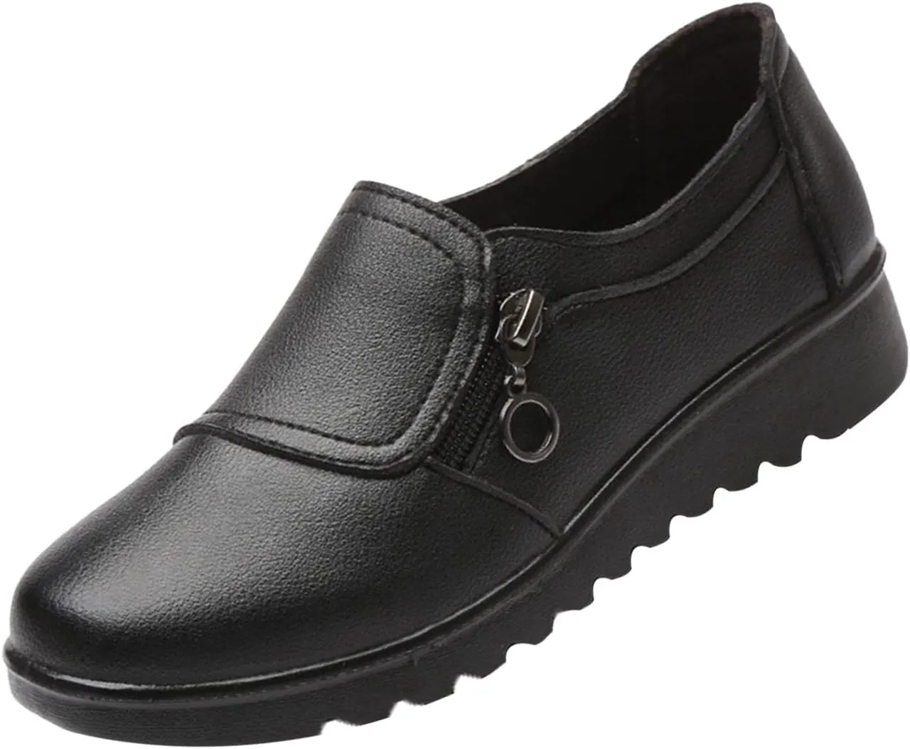 Keilinia Women's Lightweight Nursing Shoes,Casual Comfort Softsole Side Zipper Orthotic Slip On Waterproof Work Wedge Shoes