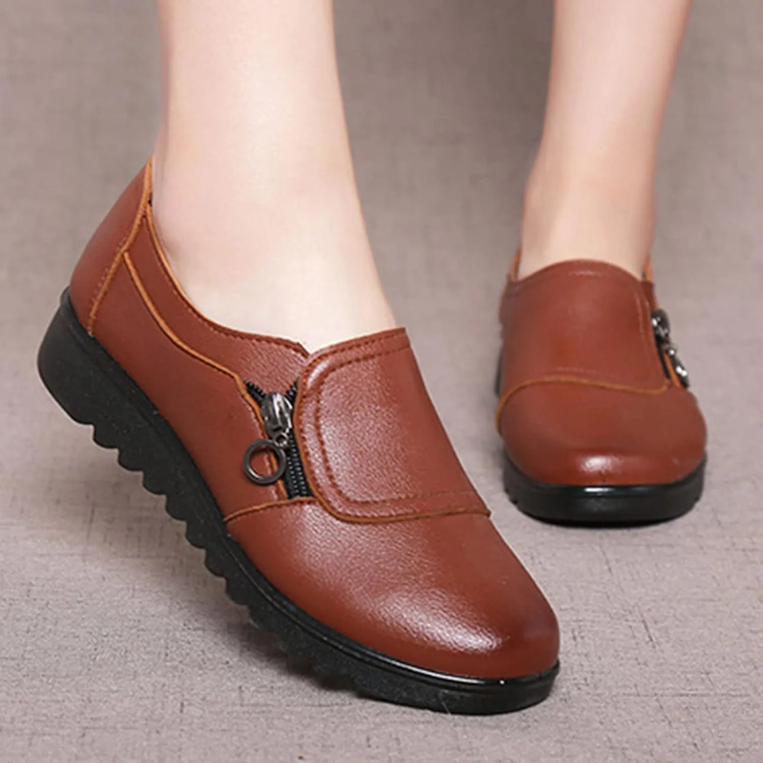 Keilinia Women's Lightweight Nursing Shoes,Casual Comfort Softsole Side Zipper Orthotic Slip On Waterproof Work Wedge Shoes
