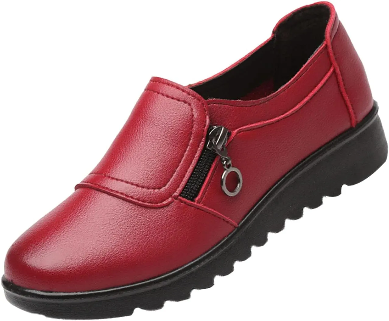 Keilinia Women's Lightweight Nursing Shoes,Casual Comfort Softsole Side Zipper Orthotic Slip On Waterproof Work Wedge Shoes