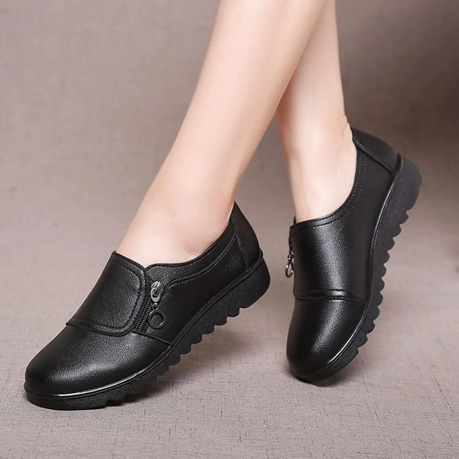 Keilinia Women's Lightweight Nursing Shoes,Casual Comfort Softsole Side Zipper Orthotic Slip On Waterproof Work Wedge Shoes