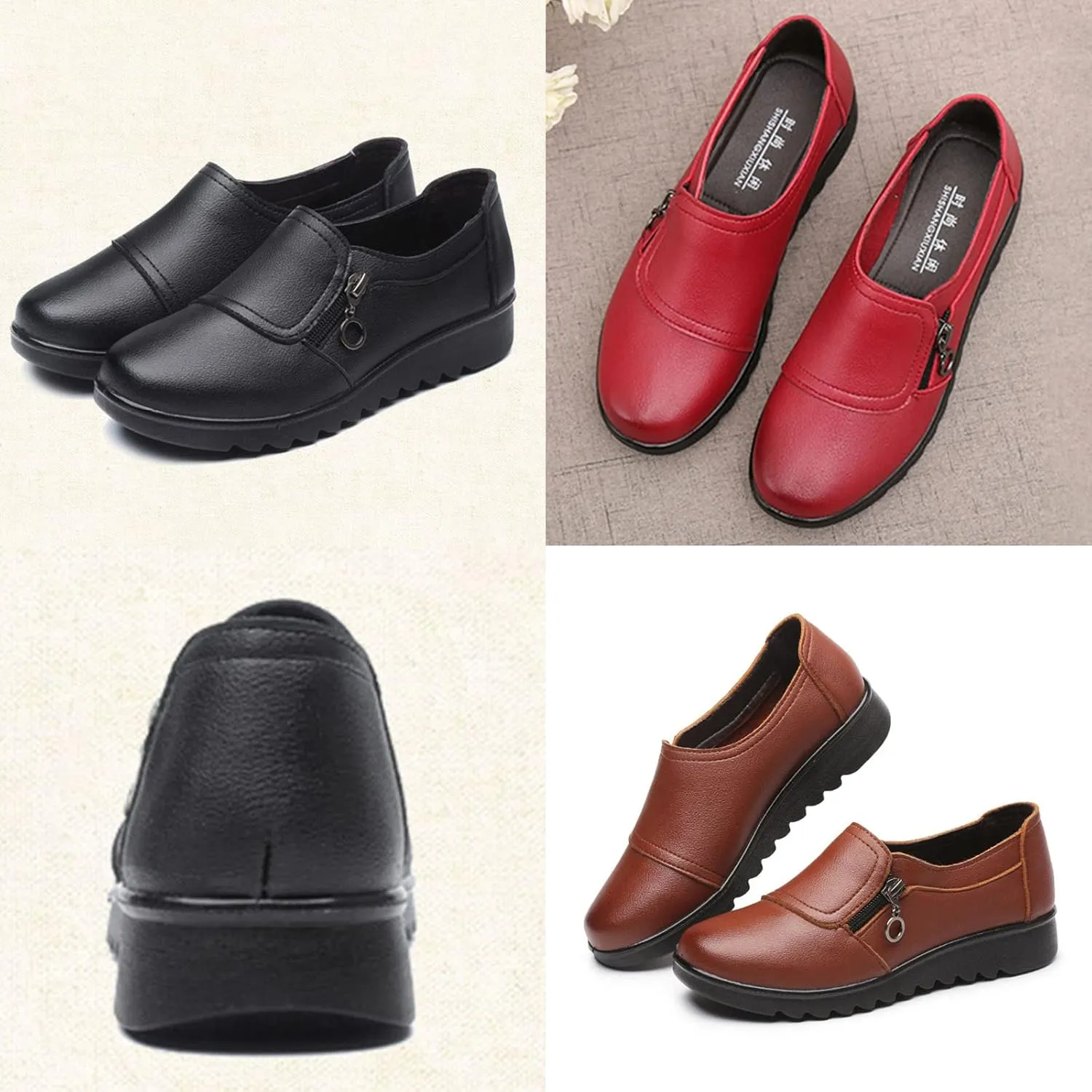 Keilinia Women's Lightweight Nursing Shoes,Casual Comfort Softsole Side Zipper Orthotic Slip On Waterproof Work Wedge Shoes