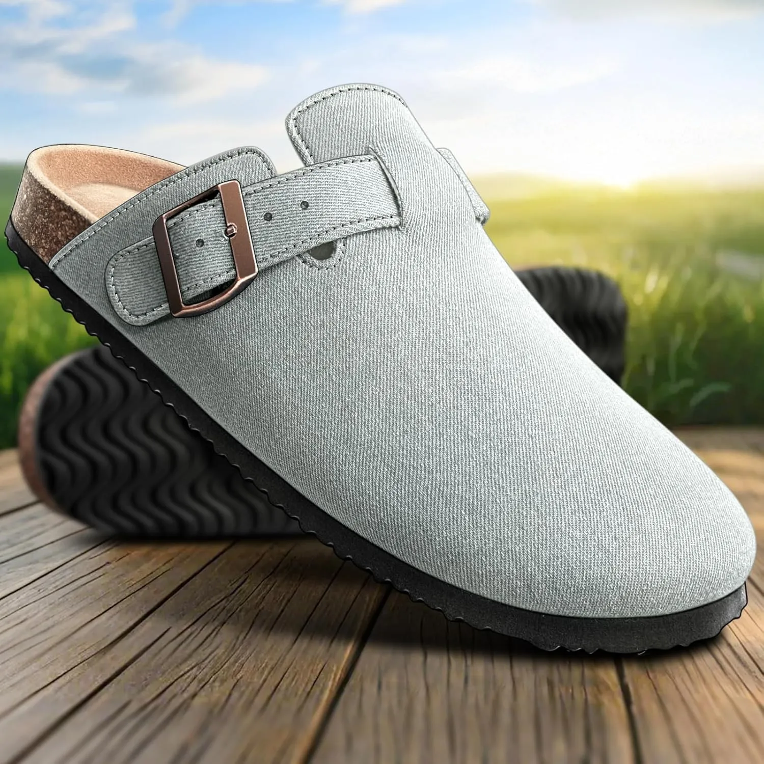 KEMISANT Men Clogs-Comfortable Suede Mules Slippers Sandals Nurse Potato Shoes Unisex-Cushioned Cork-Footbed