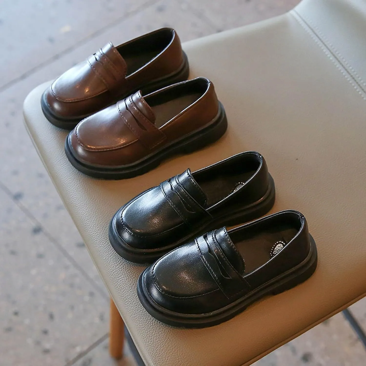 Kids Boys Girls Dress Shoes Dressy Slip On Loafers Unisex Toddler Thick Bottom School Shoes Solid Color Casual Oxford