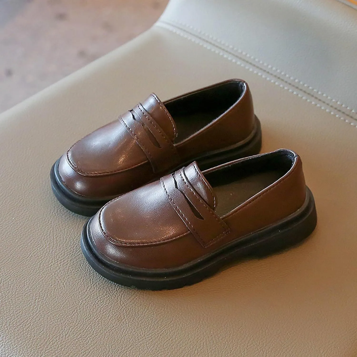 Kids Boys Girls Dress Shoes Dressy Slip On Loafers Unisex Toddler Thick Bottom School Shoes Solid Color Casual Oxford