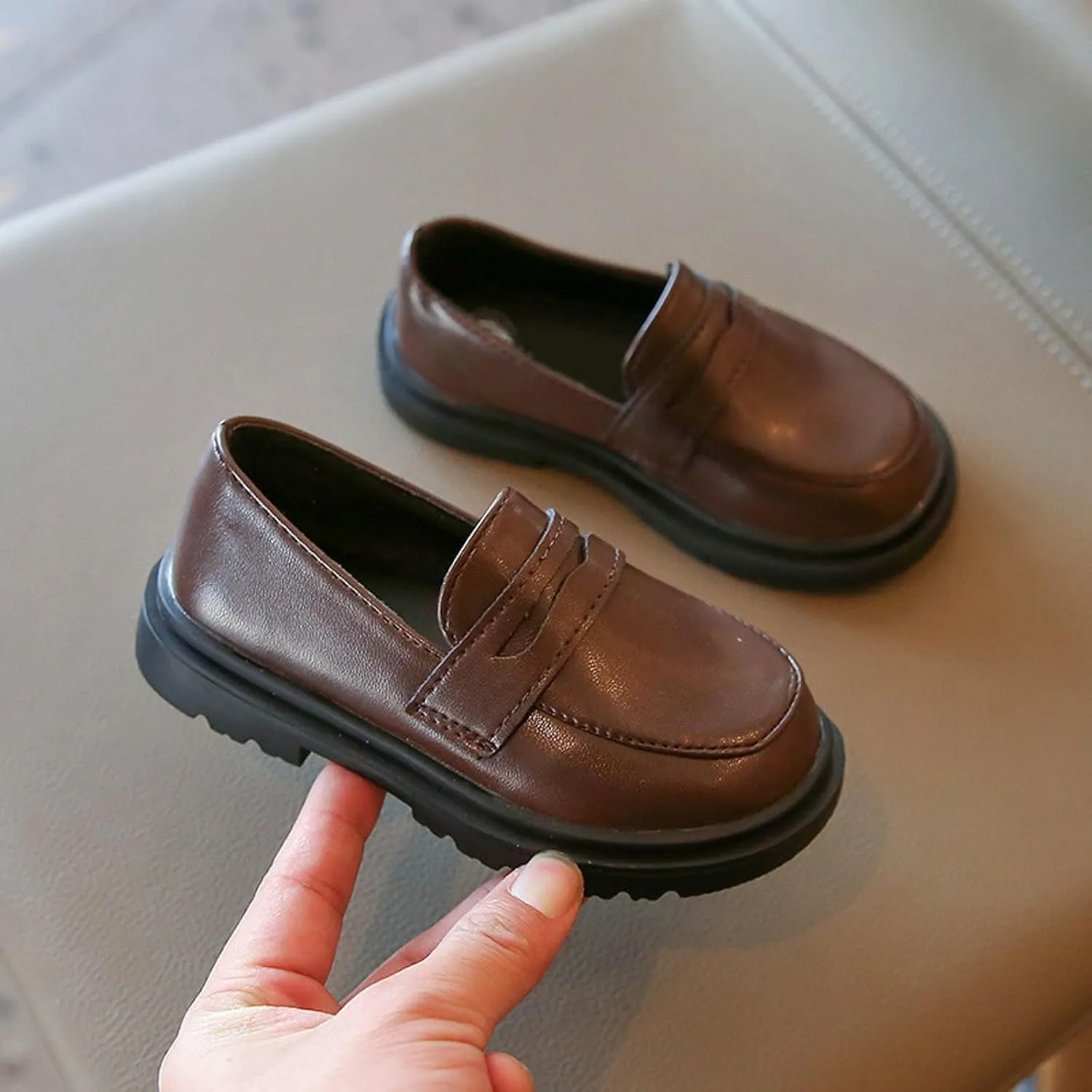 Kids Boys Girls Dress Shoes Dressy Slip On Loafers Unisex Toddler Thick Bottom School Shoes Solid Color Casual Oxford