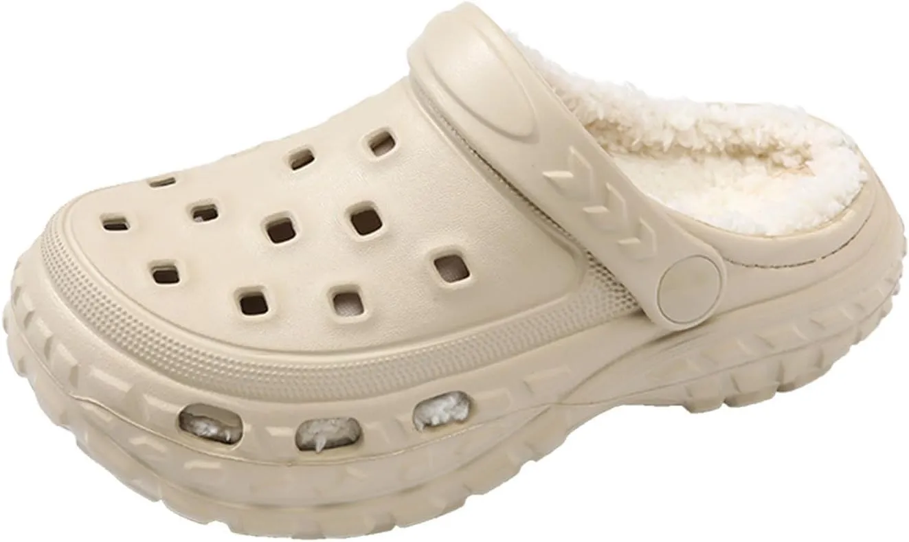 Kids Fur Lined Clogs Winter Warm Plush House Slippers Home Slippers Slip On Garden Shoes Indoor Outdoor Mules for Boys Girls