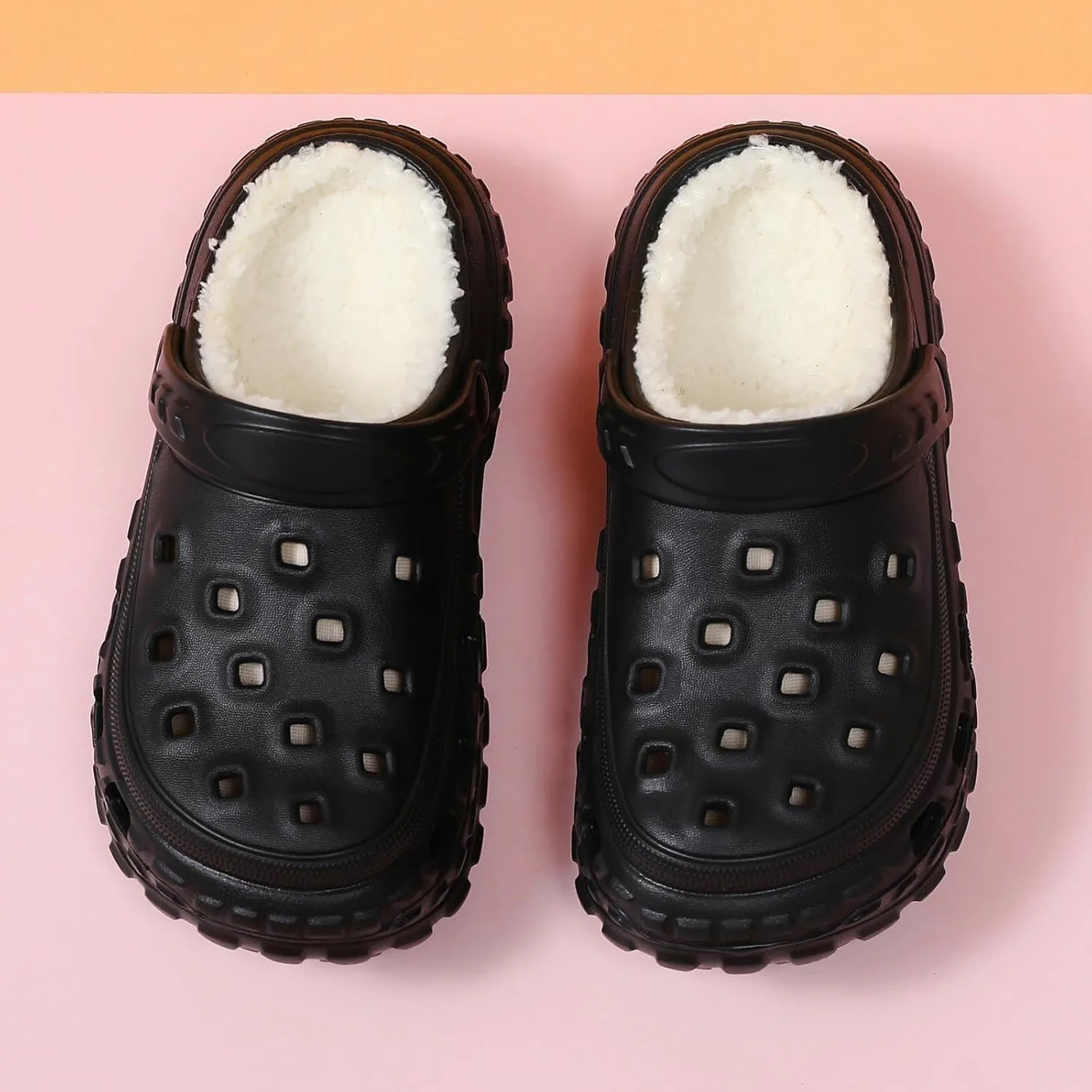 Kids Fur Lined Clogs Winter Warm Plush House Slippers Home Slippers Slip On Garden Shoes Indoor Outdoor Mules for Boys Girls