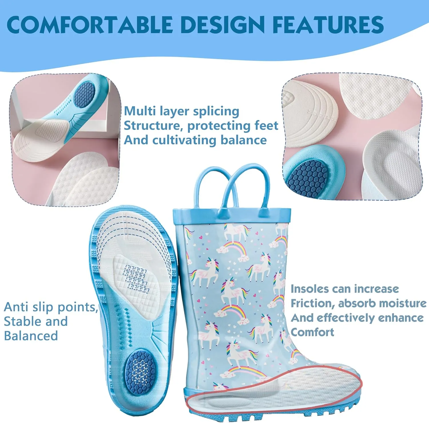 Kids Rain Boots with Cotton Lining, Rubber Construction, Prints for Comfort and Style