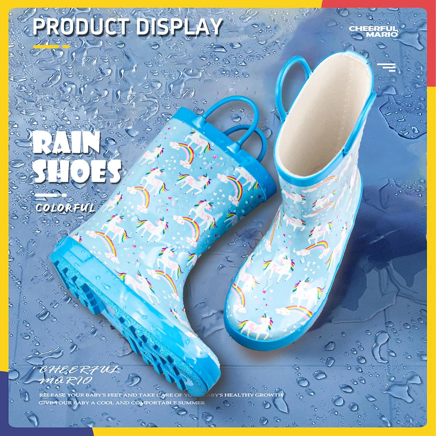 Kids Rain Boots with Cotton Lining, Rubber Construction, Prints for Comfort and Style