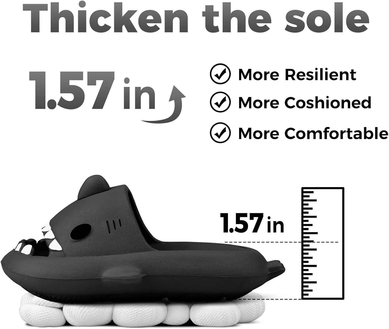 Kids Shark Slides丨Pillow Shower Sandals Quick Dry Slippers丨Toddler Boys Girls Comfy Cloud Slides丨Summer Non-Slip Thick Sole Beach Pool shoes
