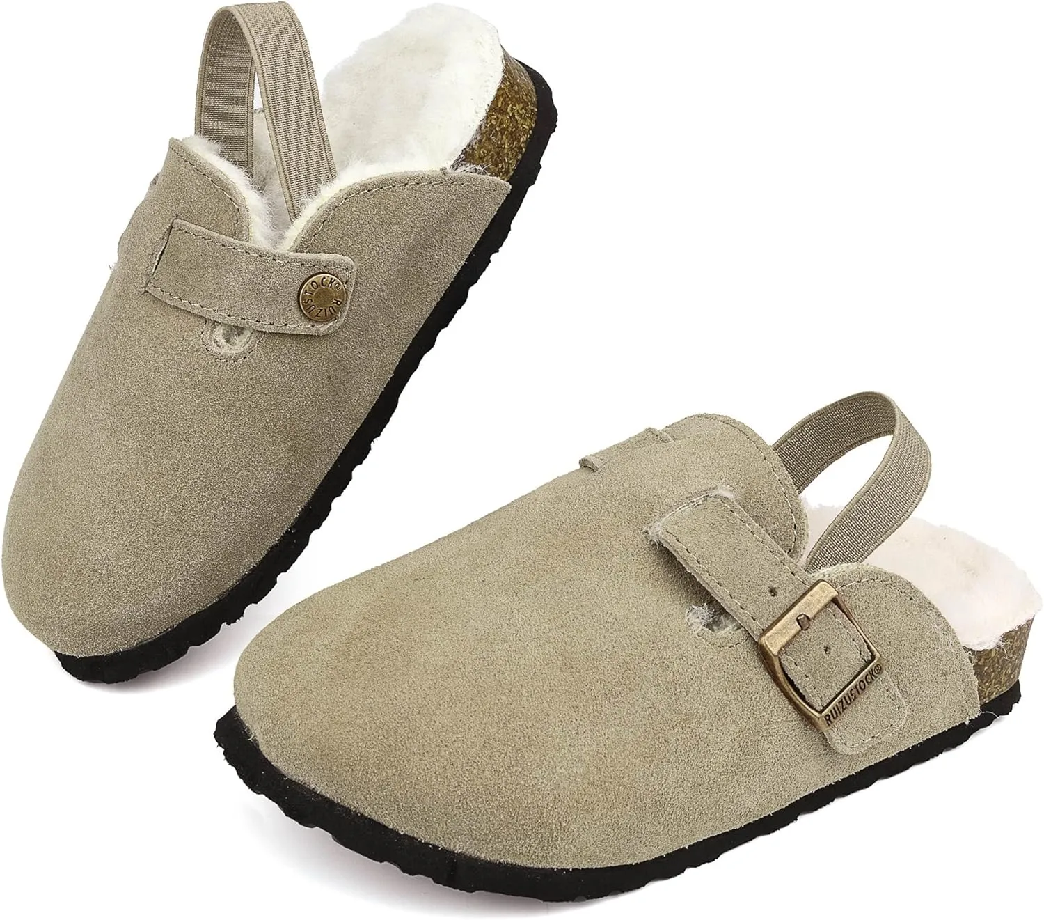 Kids Suede Clogs Toddler Clogs Boys Girls Sandals Cork Adjustable Buckle Mules