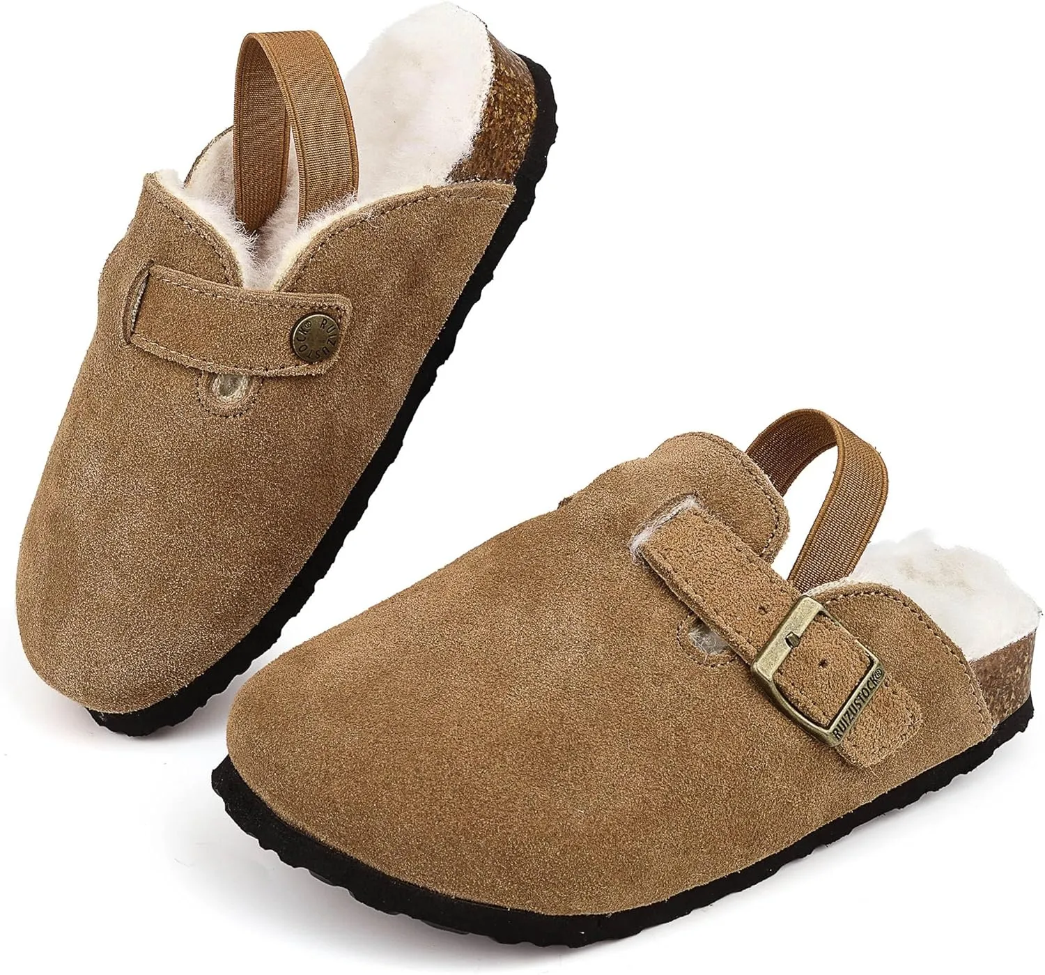 Kids Suede Clogs Toddler Clogs Boys Girls Sandals Cork Adjustable Buckle Mules