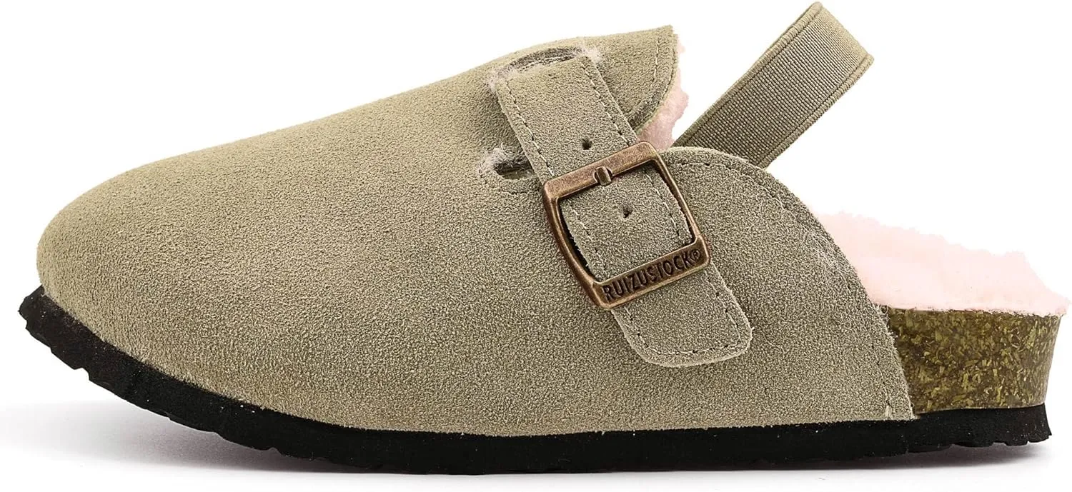 Kids Suede Clogs Toddler Clogs Boys Girls Sandals Cork Adjustable Buckle Mules