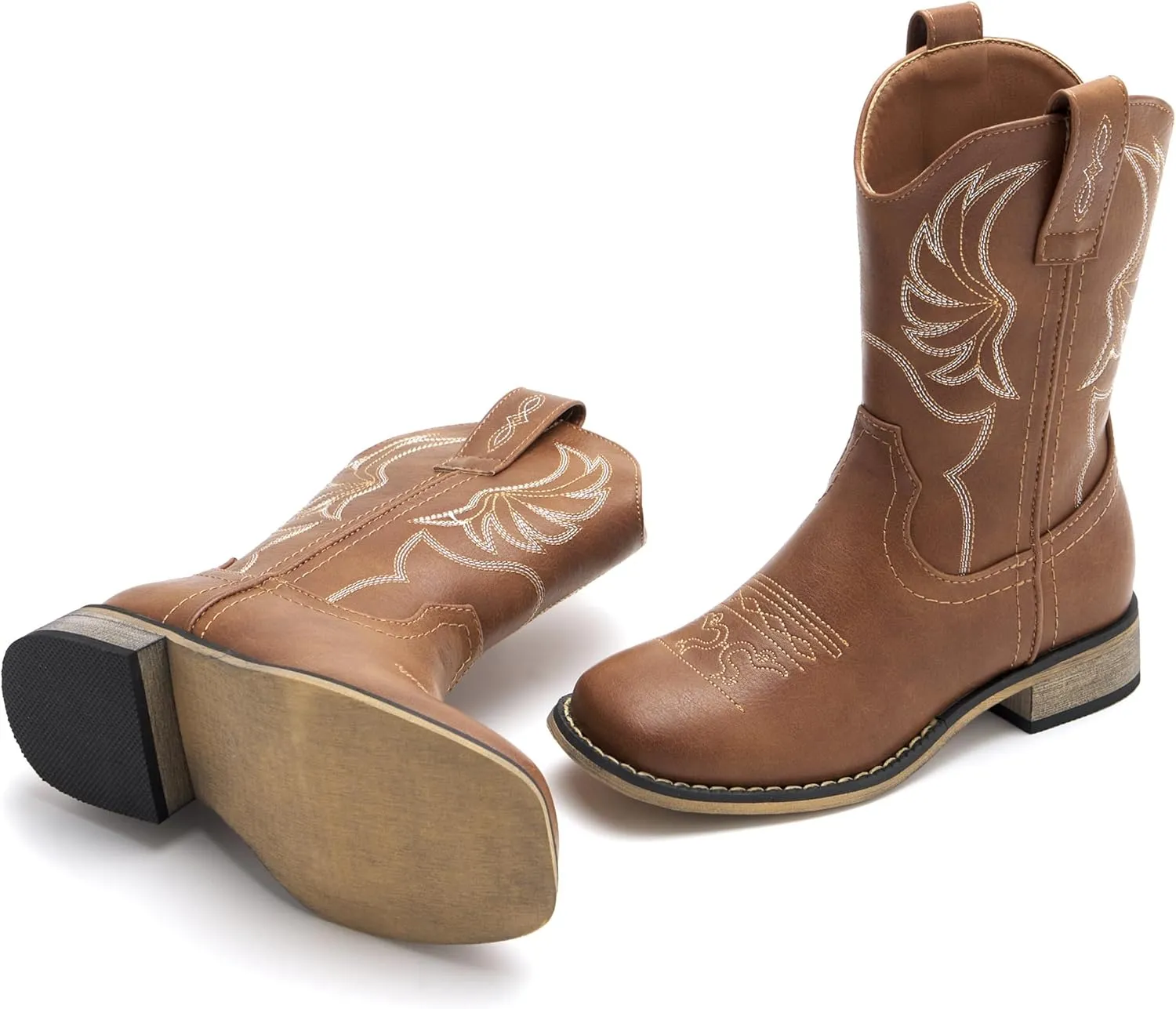 Kids Western Boots for Boys Girls Embroidered Cowgirl Cowboy Boots Square Toe Mid Calf Riding Shoes Little Kid/Big Kid