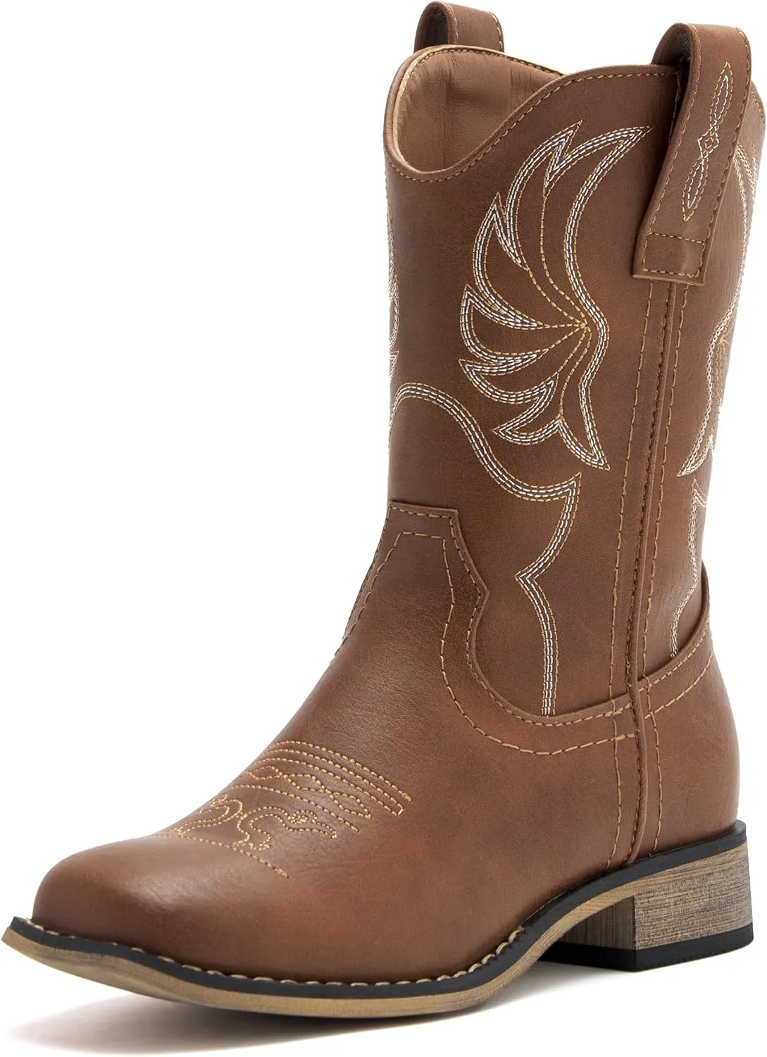 Kids Western Boots for Boys Girls Embroidered Cowgirl Cowboy Boots Square Toe Mid Calf Riding Shoes Little Kid/Big Kid