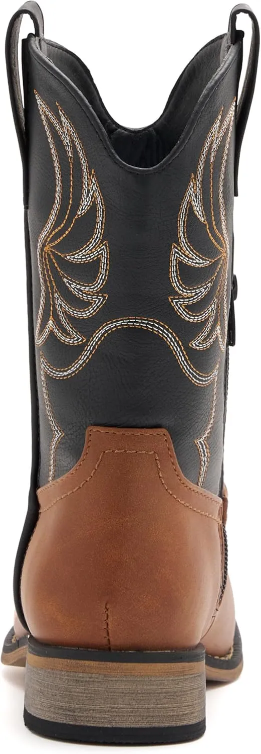 Kids Western Boots for Boys Girls Embroidered Cowgirl Cowboy Boots Square Toe Mid Calf Riding Shoes Little Kid/Big Kid