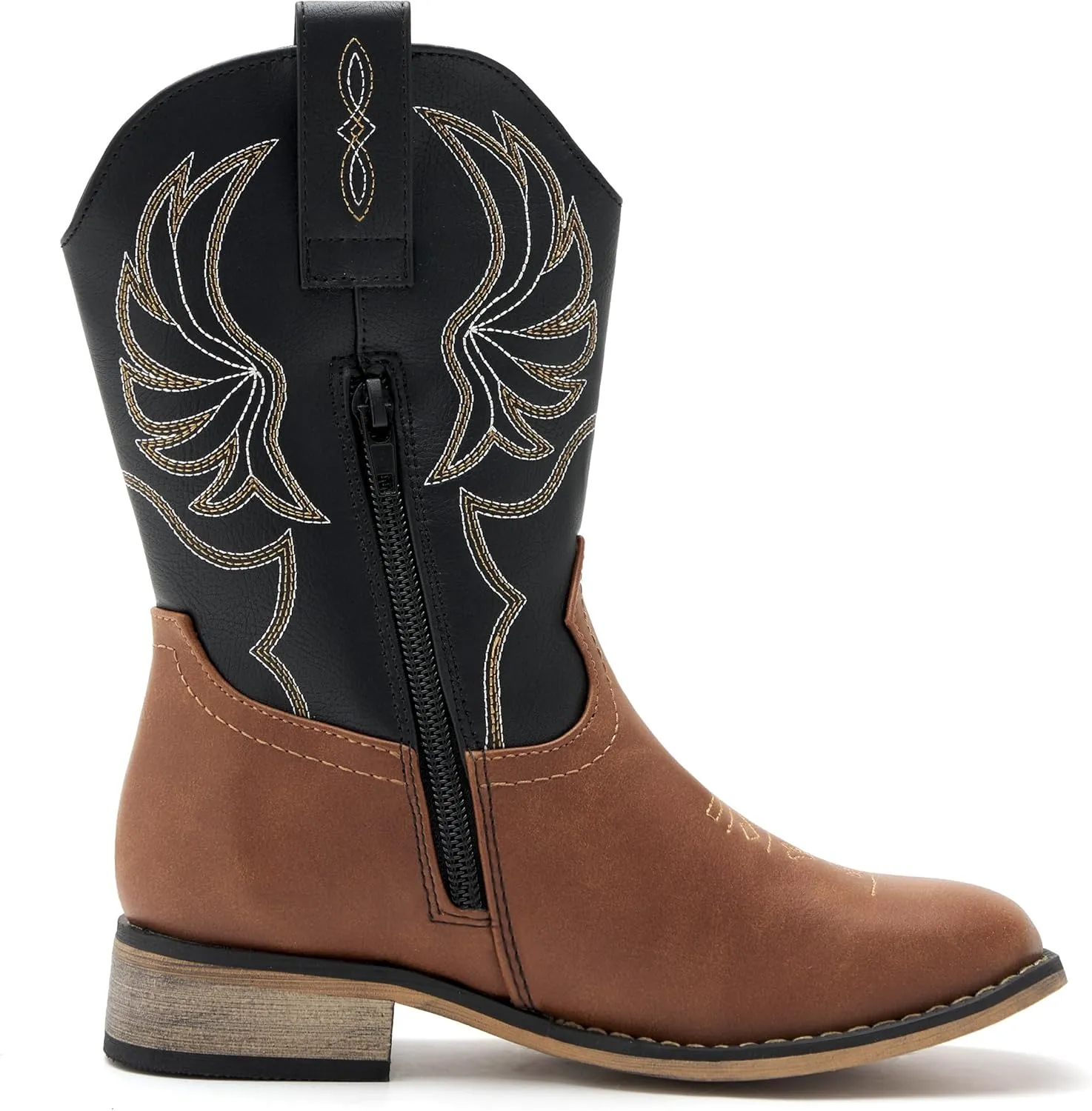 Kids Western Boots for Boys Girls Embroidered Cowgirl Cowboy Boots Square Toe Mid Calf Riding Shoes Little Kid/Big Kid