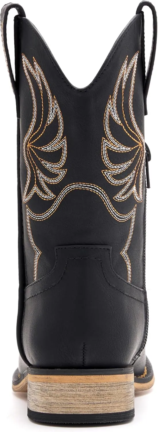 Kids Western Boots for Boys Girls Embroidered Cowgirl Cowboy Boots Square Toe Mid Calf Riding Shoes Little Kid/Big Kid
