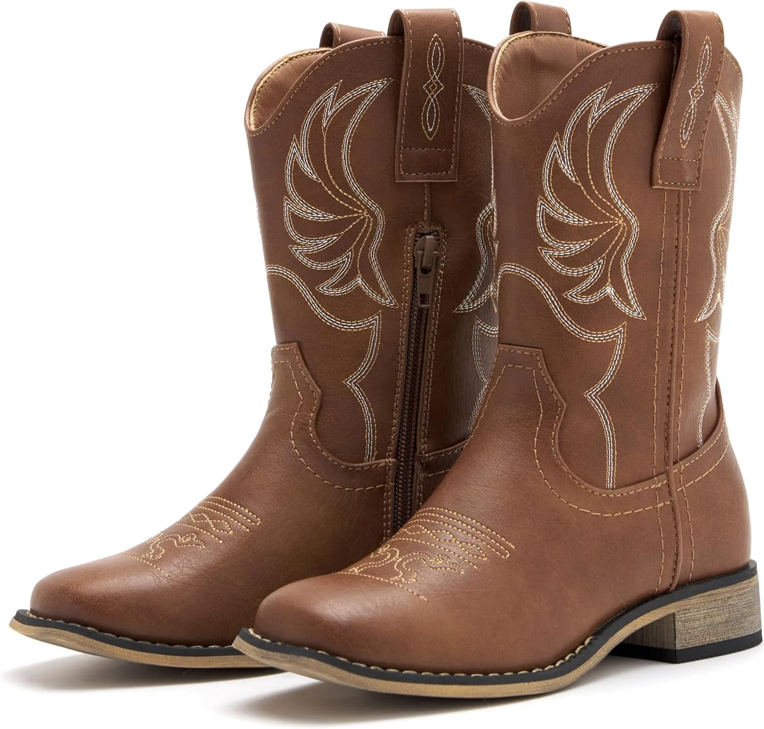 Kids Western Boots for Boys Girls Embroidered Cowgirl Cowboy Boots Square Toe Mid Calf Riding Shoes Little Kid/Big Kid